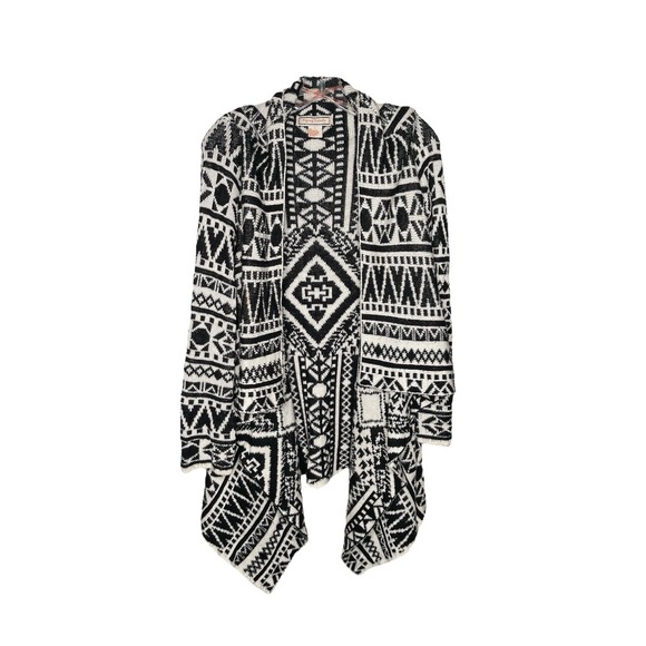 Flying Tomato Sweaters - Flying Tomato Black And White Southwest/Aztec Women's Open Cardigan Size S